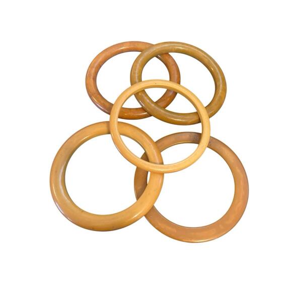 FIVE Vintage Bakelite Butterscotch Bangle Bracelets Amber/Green/Brown Art Deco - Picture 5 of 5